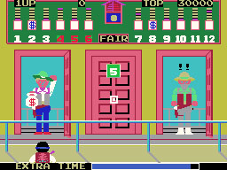 Bank Panic running on the Sega SG-1000 / SC-3000 — in-game screenshot, 256×192, grabbed from the emulator