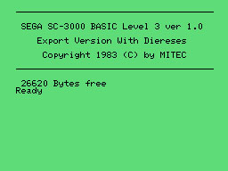 BASIC running on the Sega SG-1000 / SC-3000 — in-game screenshot, 256×192, grabbed from the emulator