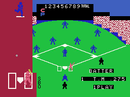 Champion Baseball running on the Sega SG-1000 / SC-3000 — in-game screenshot, 256×192, grabbed from the emulator