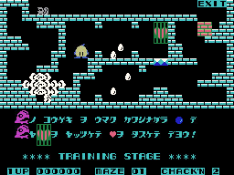 Chack'n Pop running on the Sega SG-1000 / SC-3000 — in-game screenshot, 256×192, grabbed from the emulator