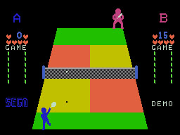Champion Tennis running on the Sega SG-1000 / SC-3000 — in-game screenshot, 256×192, grabbed from the emulator