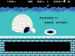 Penguin Land running on the Sega SG-1000 / SC-3000 — in-game screenshot, 256×192, grabbed from the emulator