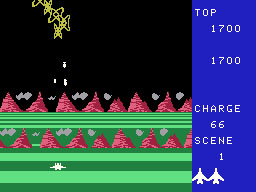Exerion running on the Sega SG-1000 / SC-3000 — in-game screenshot, 256×192, grabbed from the emulator