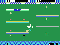 Flicky running on the Sega SG-1000 / SC-3000 — in-game screenshot, 256×192, grabbed from the emulator