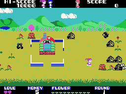 Girl's Garden running on the Sega SG-1000 / SC-3000 — in-game screenshot, 256×192, grabbed from the emulator