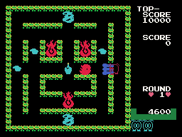 Guzzler running on the Sega SG-1000 / SC-3000 — in-game screenshot, 256×192, grabbed from the emulator