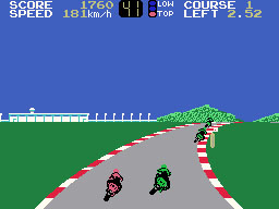 Hang On II running on the Sega SG-1000 / SC-3000 — in-game screenshot, 256×192, grabbed from the emulator
