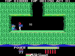 H.E.R.O. running on the Sega SG-1000 / SC-3000 — in-game screenshot, 256×192, grabbed from the emulator