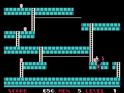 Lode Runner running on the Sega SG-1000 / SC-3000 — in-game screenshot, 256×192, grabbed from the emulator