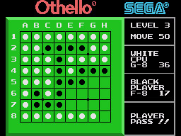 Othello running on the Sega SG-1000 / SC-3000 — in-game screenshot, 256×192, grabbed from the emulator