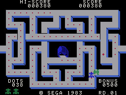 Pacar running on the Sega SG-1000 / SC-3000 — in-game screenshot, 256×192, grabbed from the emulator