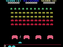 Space Invaders running on the Sega SG-1000 / SC-3000 — in-game screenshot, 256×192, grabbed from the emulator