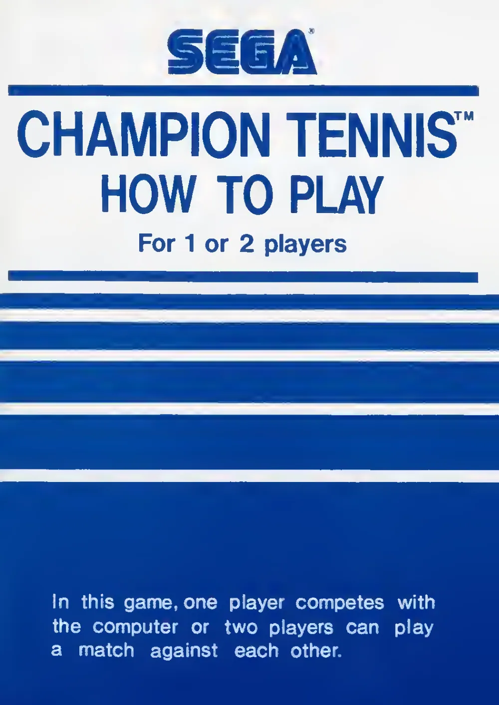 Champion Tennis (1983) — page 1 of 6, scanned from the printed manual