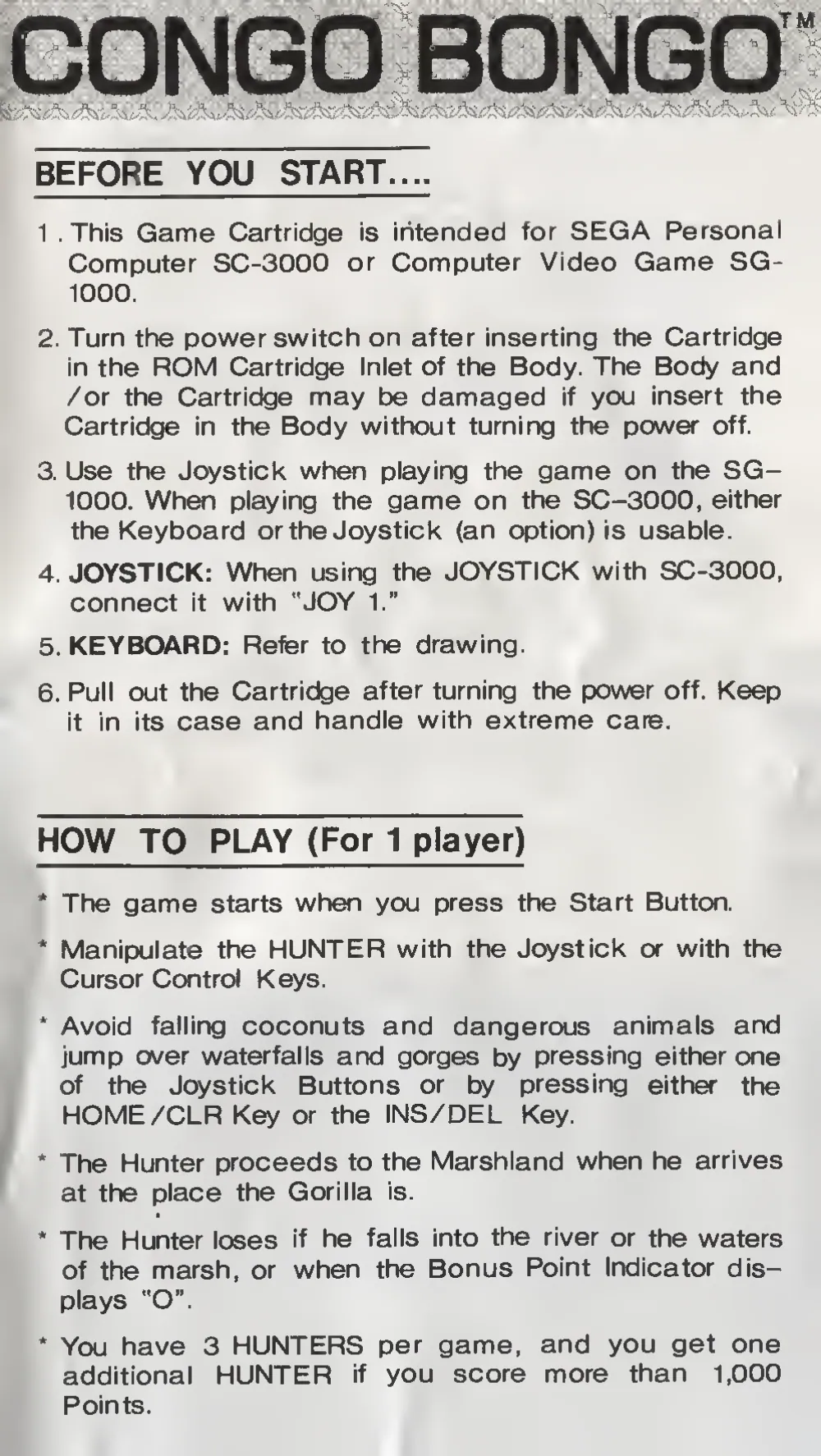 Congo Bongo (1983) — page 3 of 6, scanned from the printed manual