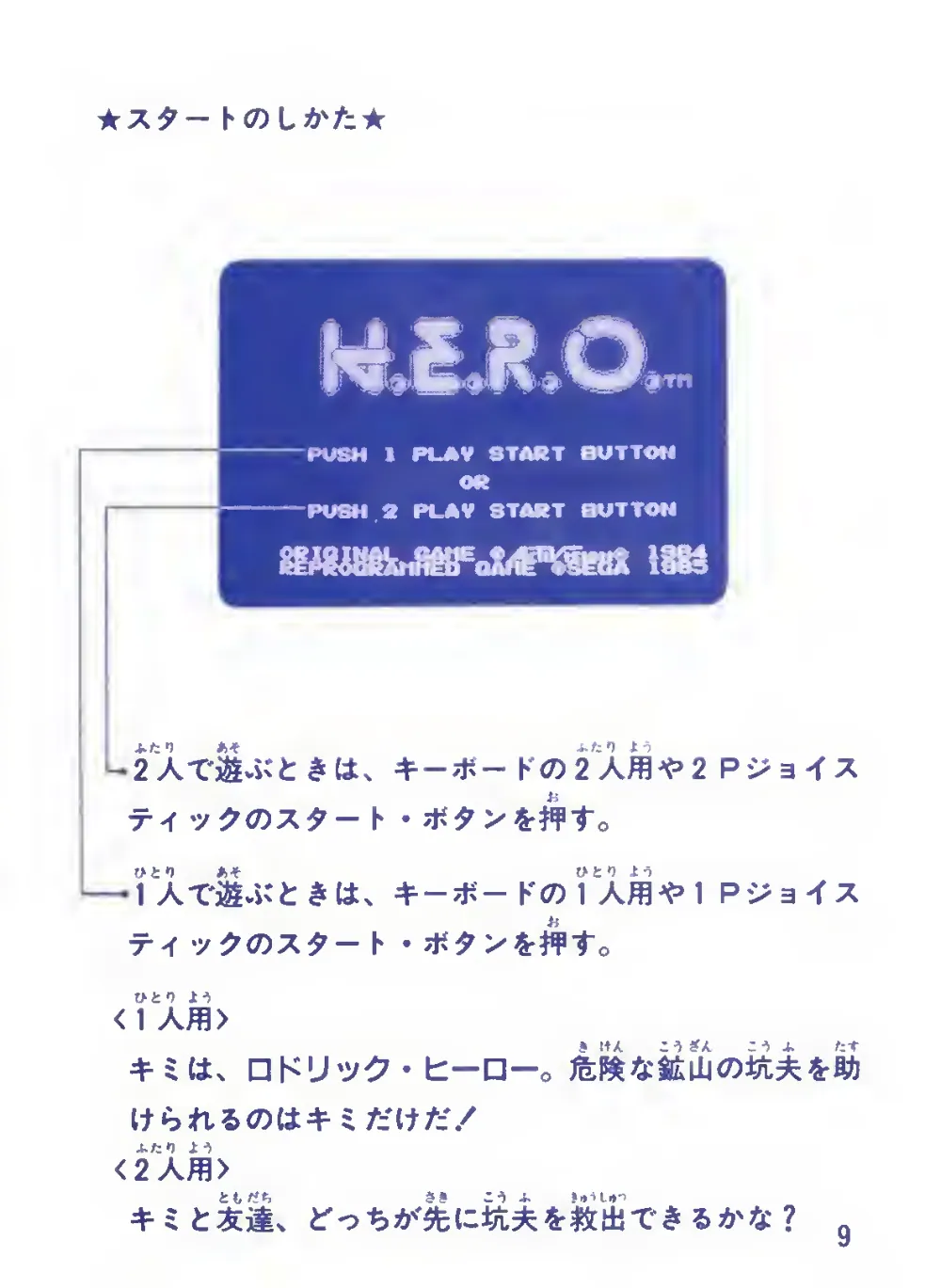 H.E.R.O. (1985) — page 11 of 28, scanned from the printed manual