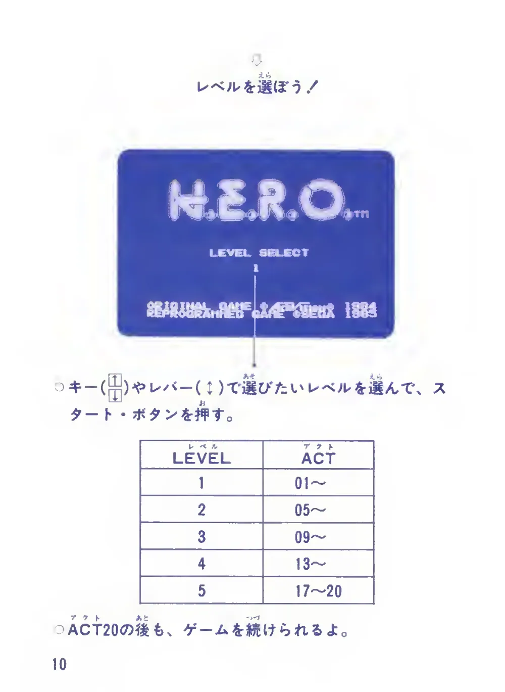 H.E.R.O. (1985) — page 12 of 28, scanned from the printed manual