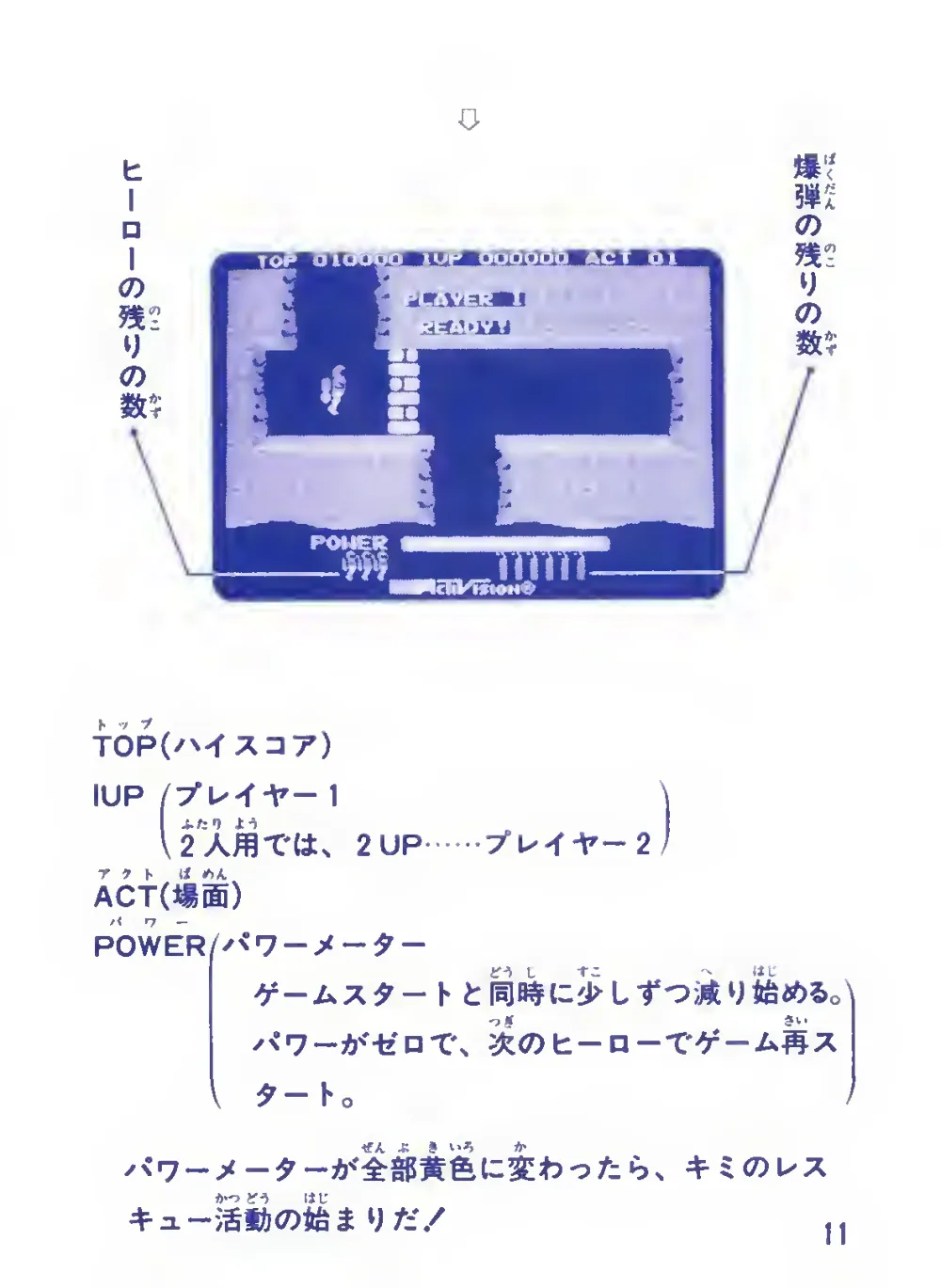 H.E.R.O. (1985) — page 13 of 28, scanned from the printed manual