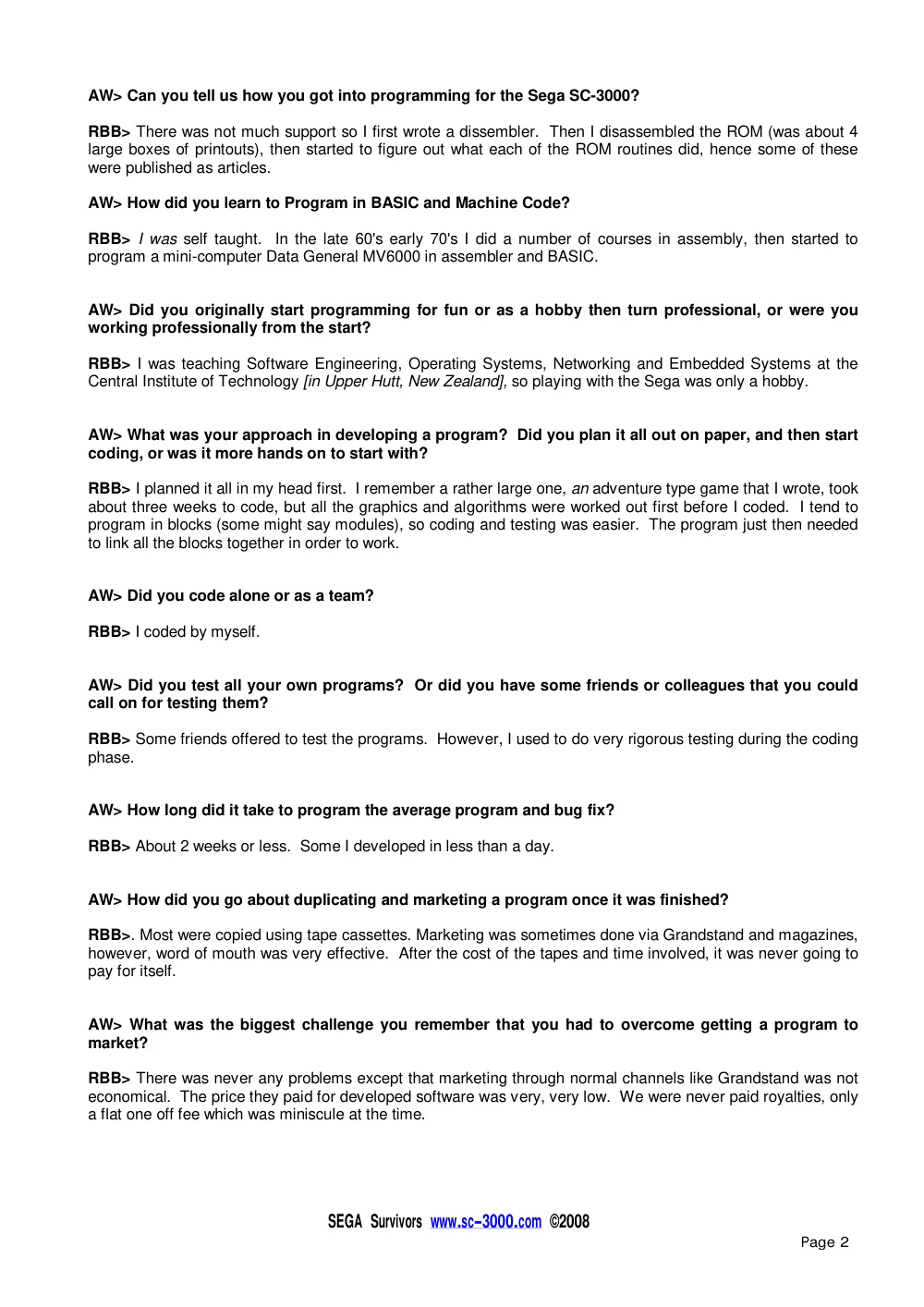Interview with Brian Brown — page 2 of 5, scanned from the printed manual