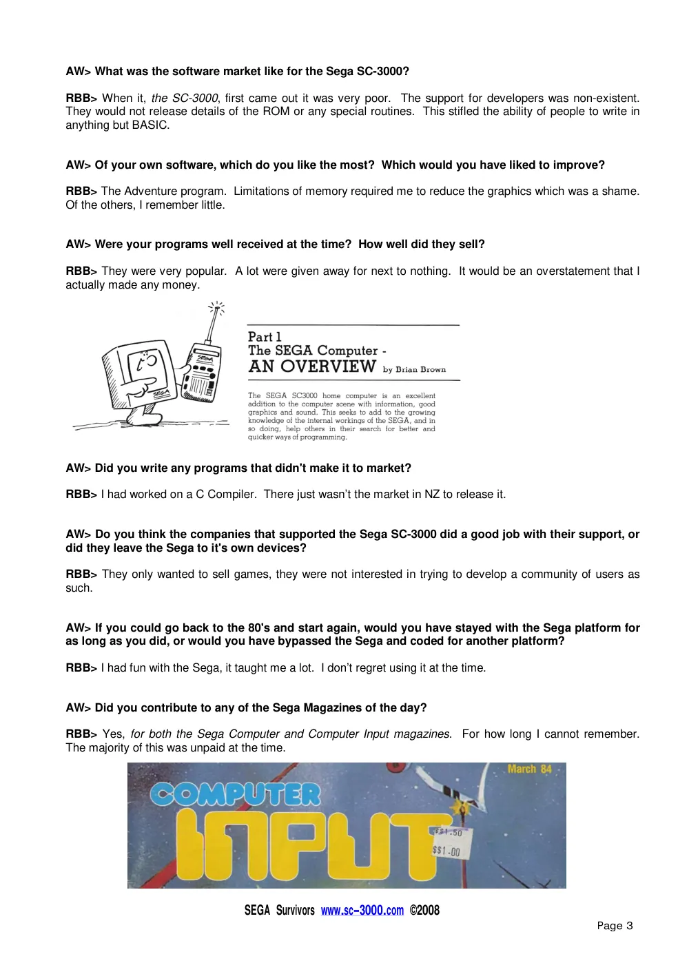Interview with Brian Brown — page 3 of 5, scanned from the printed manual