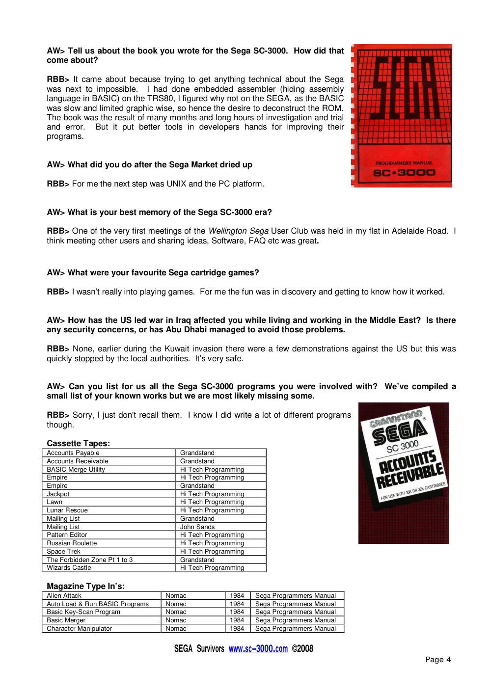 Interview with Brian Brown — page 4 of 5, scanned from the printed manual