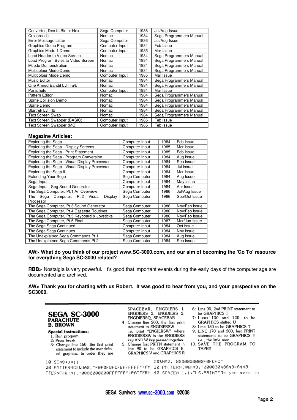 Interview with Brian Brown — page 5 of 5, scanned from the printed manual