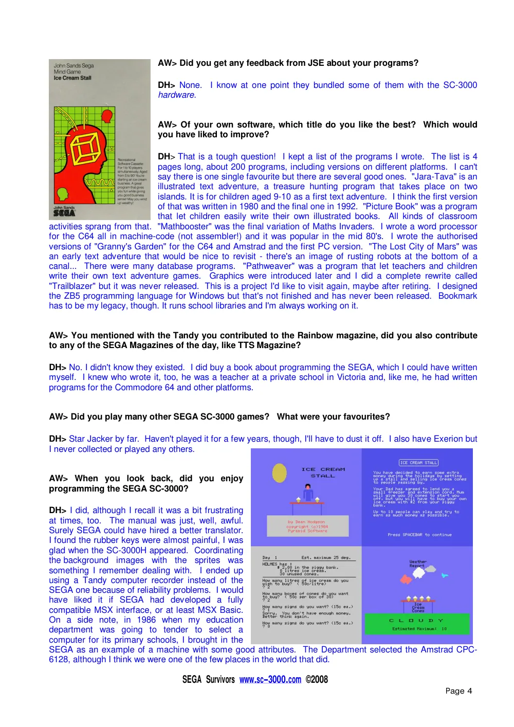 Interview with Dean Hodgson — page 4 of 5, scanned from the printed manual
