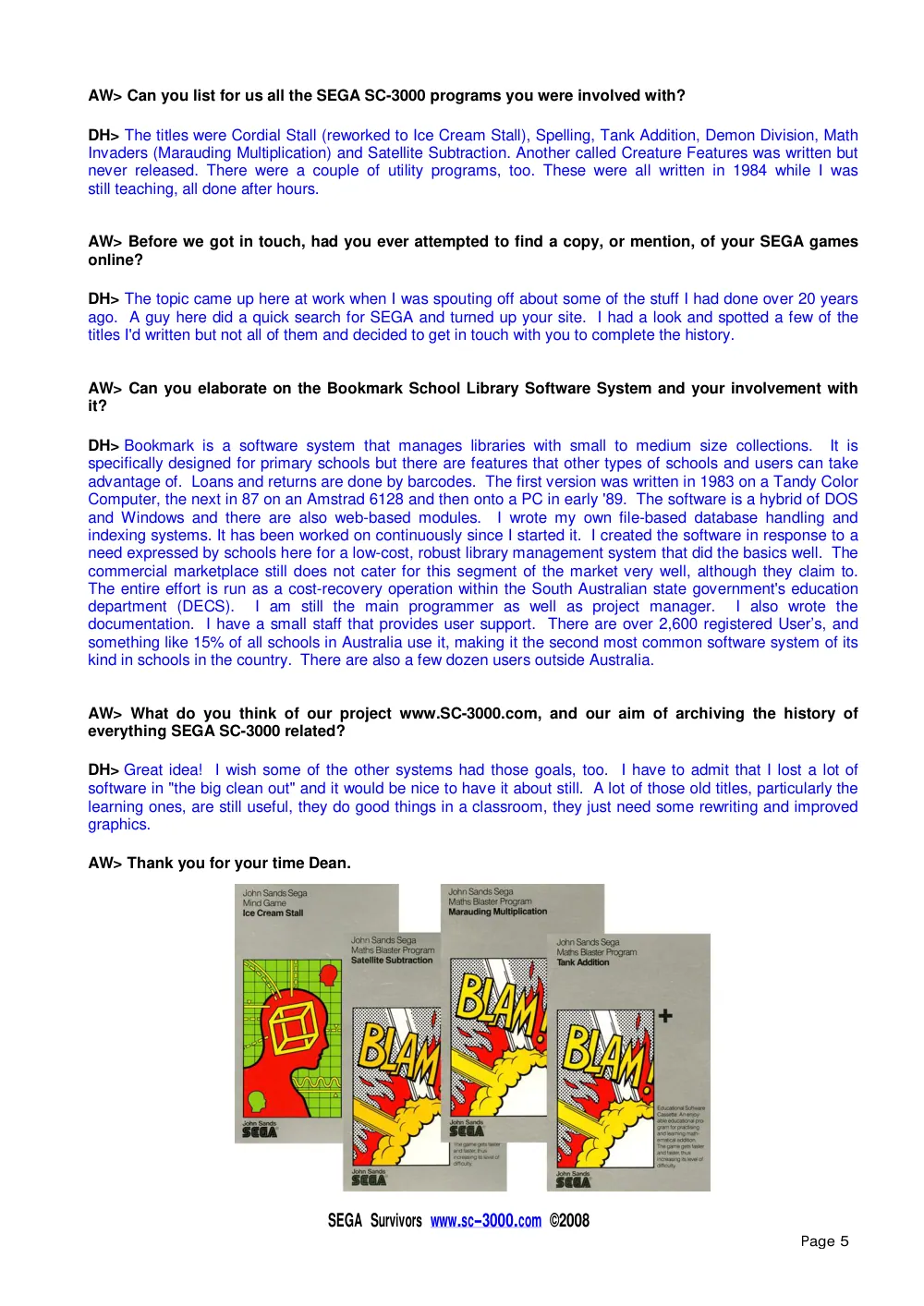 Interview with Dean Hodgson — page 5 of 5, scanned from the printed manual