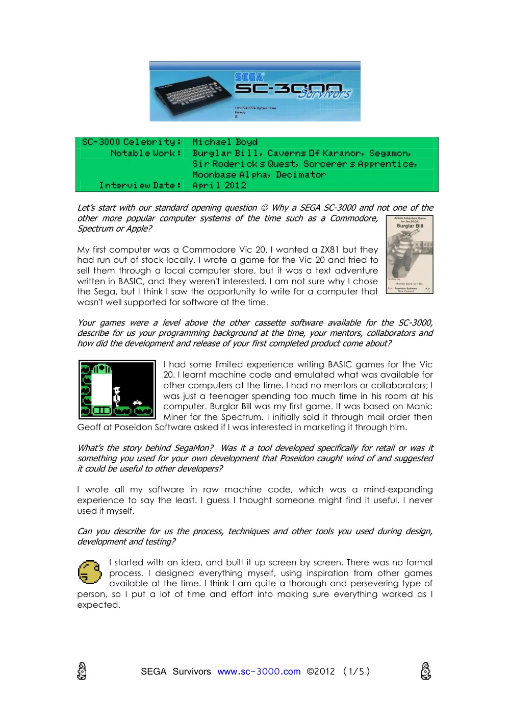 Interview with Michael Boyd — page 1 of 5, scanned from the printed manual
