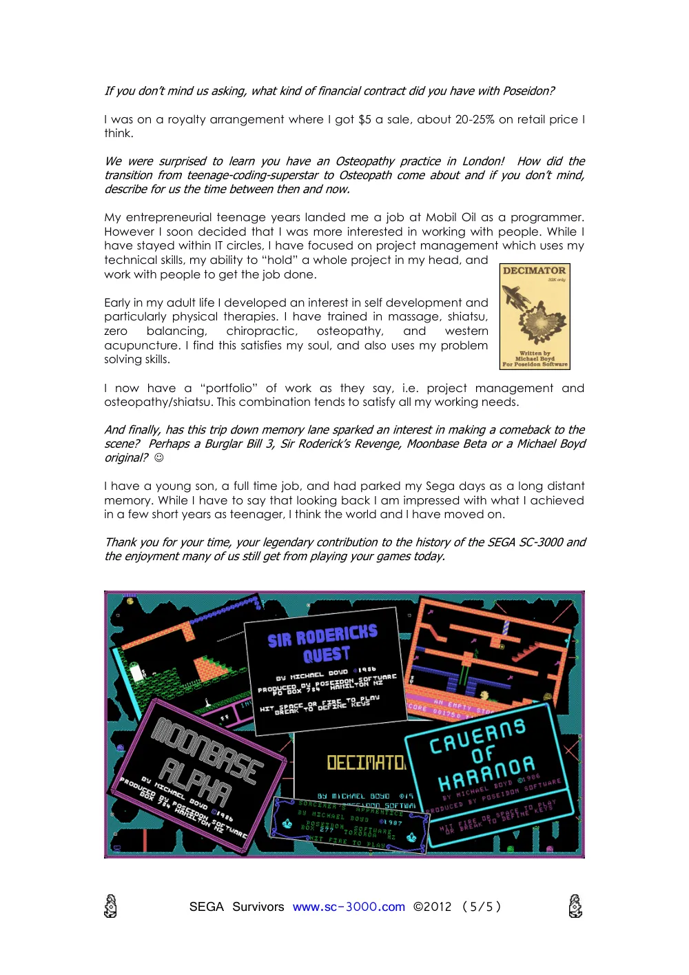Interview with Michael Boyd — page 5 of 5, scanned from the printed manual
