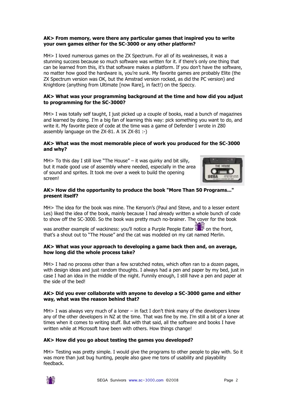 Interview with Michael Howard — page 2 of 4, scanned from the printed manual