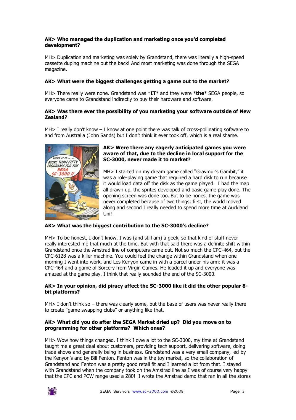 Interview with Michael Howard — page 3 of 4, scanned from the printed manual