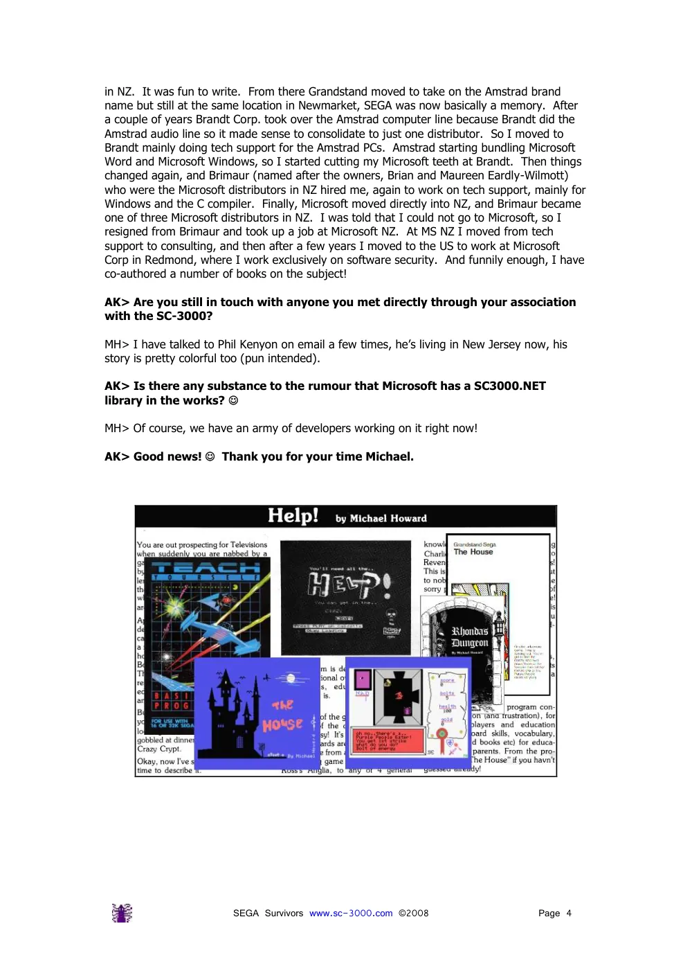 Interview with Michael Howard — page 4 of 4, scanned from the printed manual