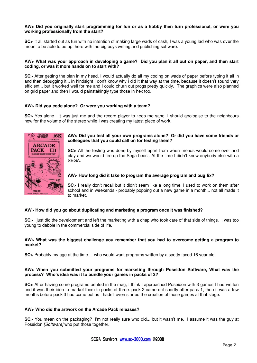 Interview with Stephen Coupe — page 2 of 6, scanned from the printed manual