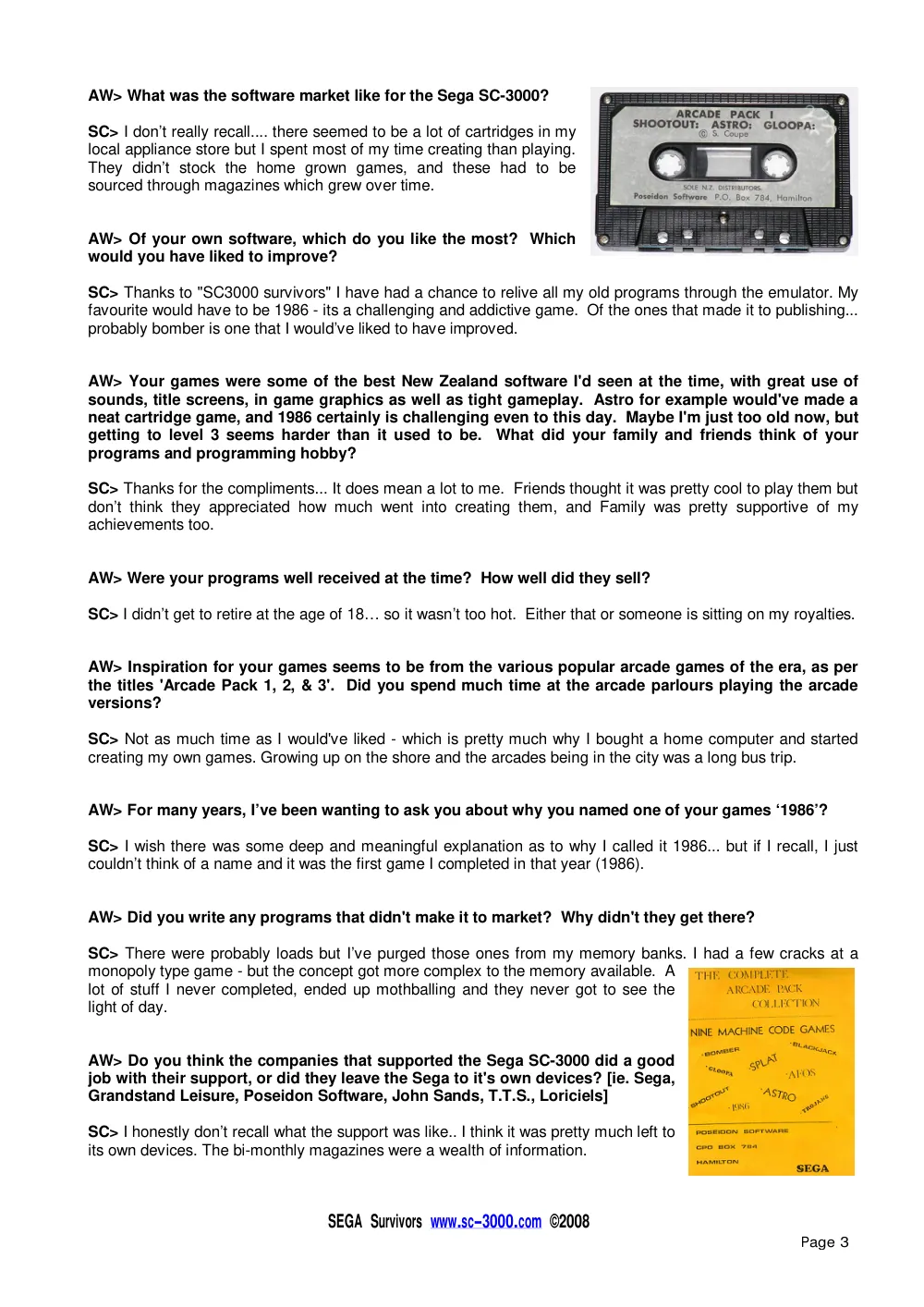Interview with Stephen Coupe — page 3 of 6, scanned from the printed manual