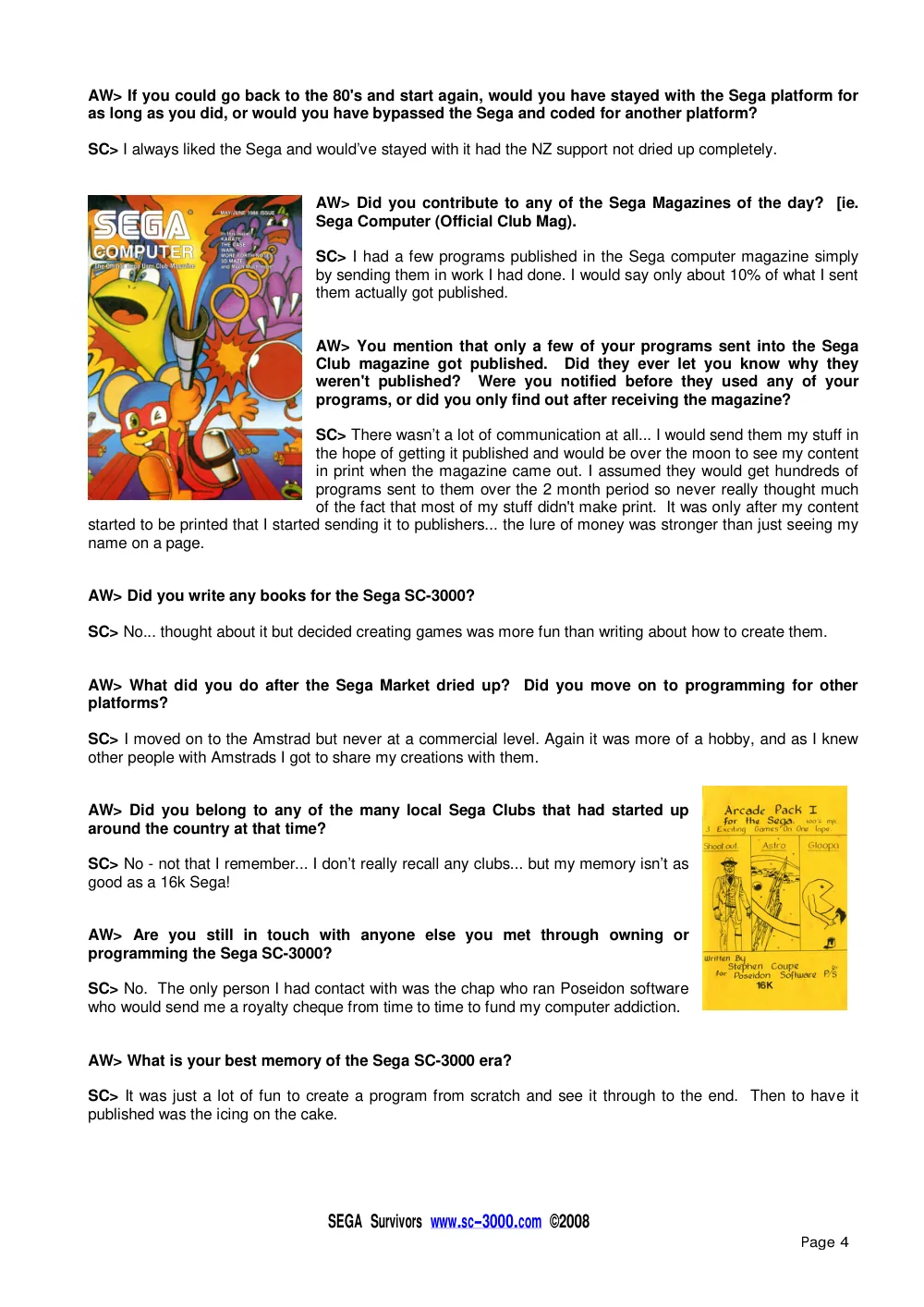 Interview with Stephen Coupe — page 4 of 6, scanned from the printed manual