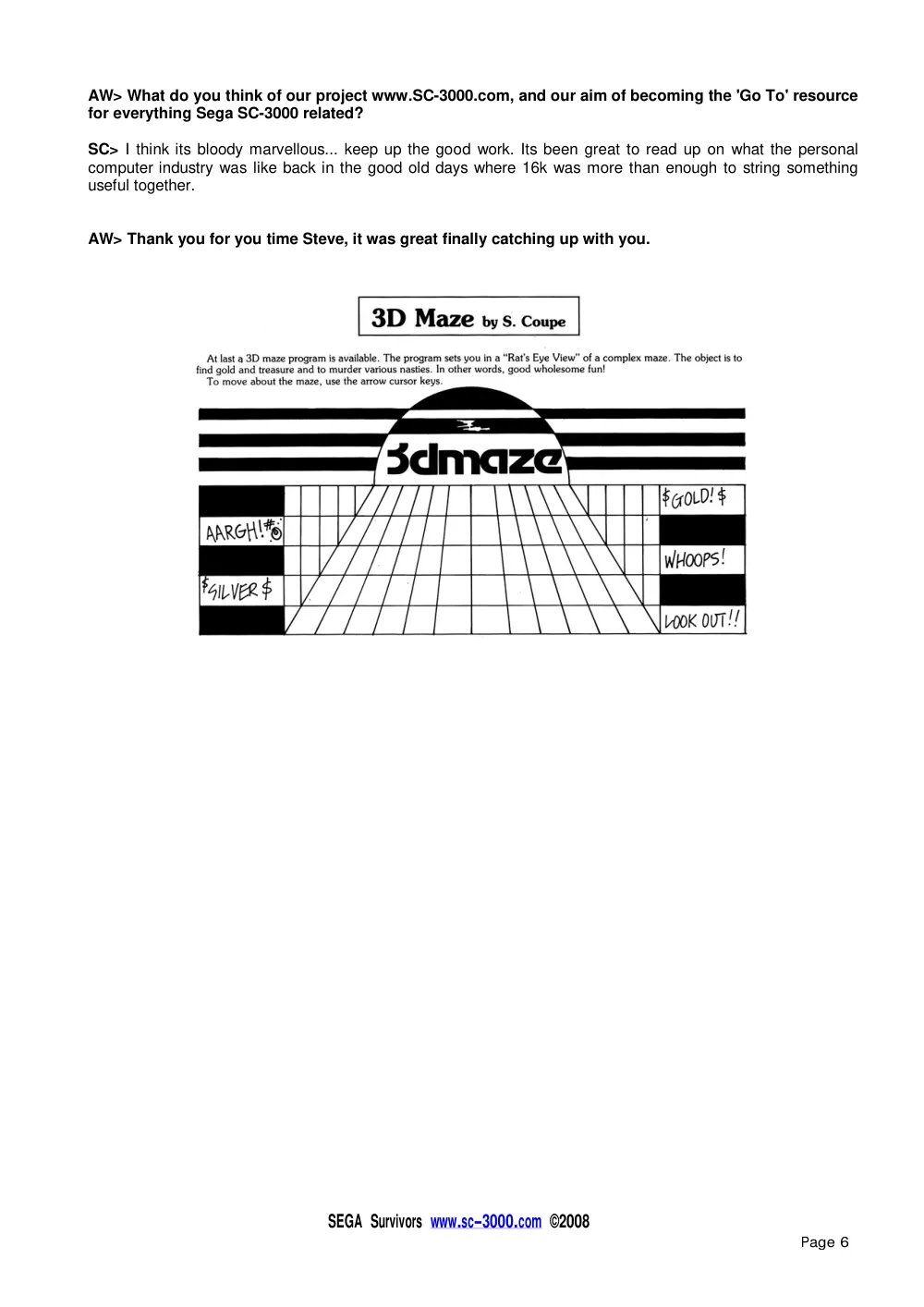 Interview with Stephen Coupe — page 6 of 6, scanned from the printed manual