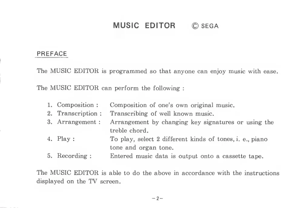 Music Editor (1983) — page 5 of 34, scanned from the printed manual