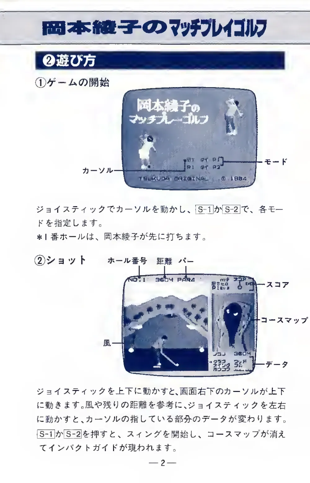 Okamoto Ayako No Match Play Golf (1984) — page 3 of 6, scanned from the printed manual