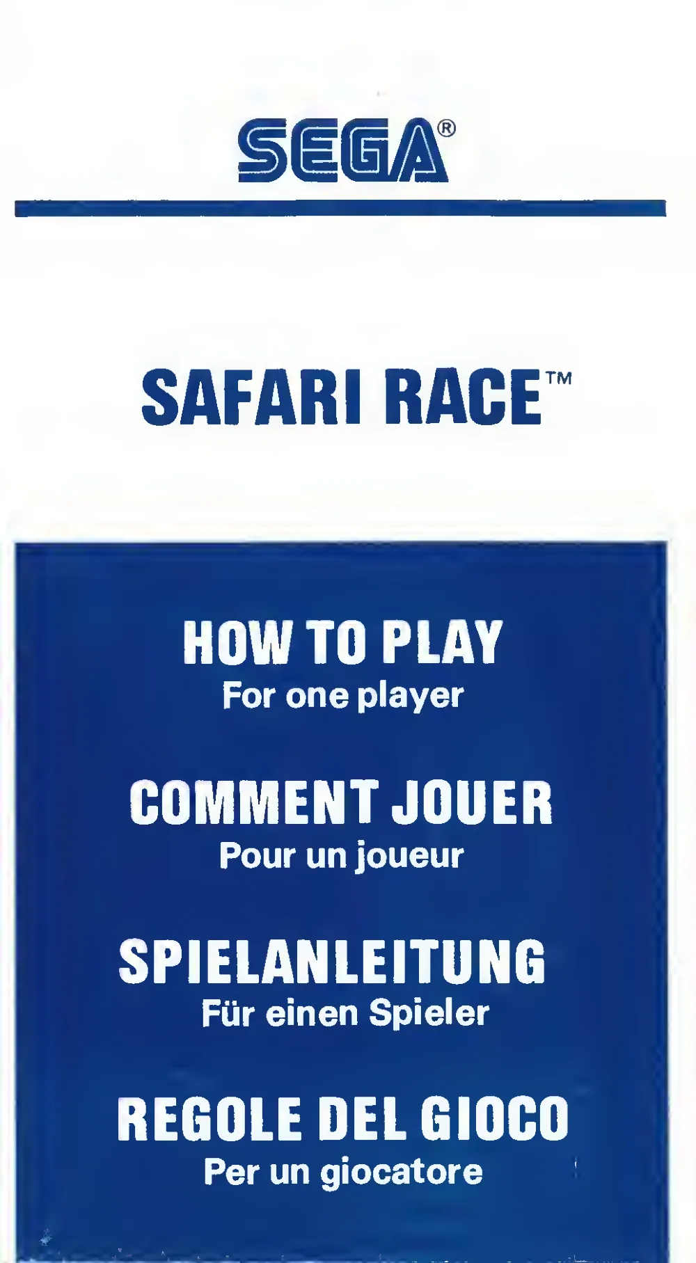 Safari Race (1984) — page 1 of 12, scanned from the printed manual
