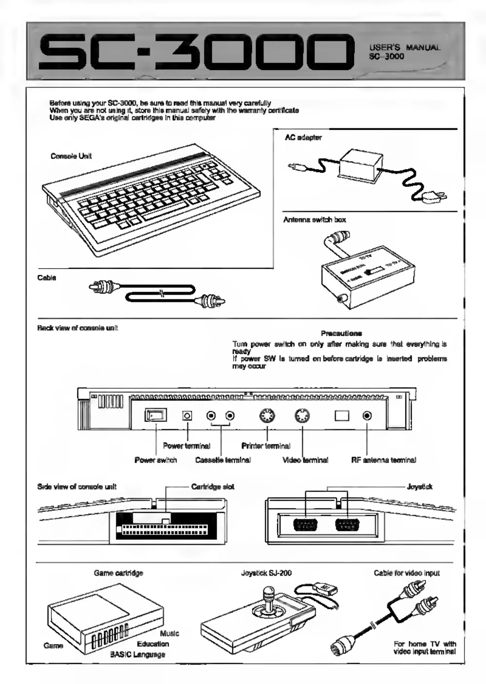 SC-3000 Users Manual (1983) — page 1 of 4, scanned from the printed manual