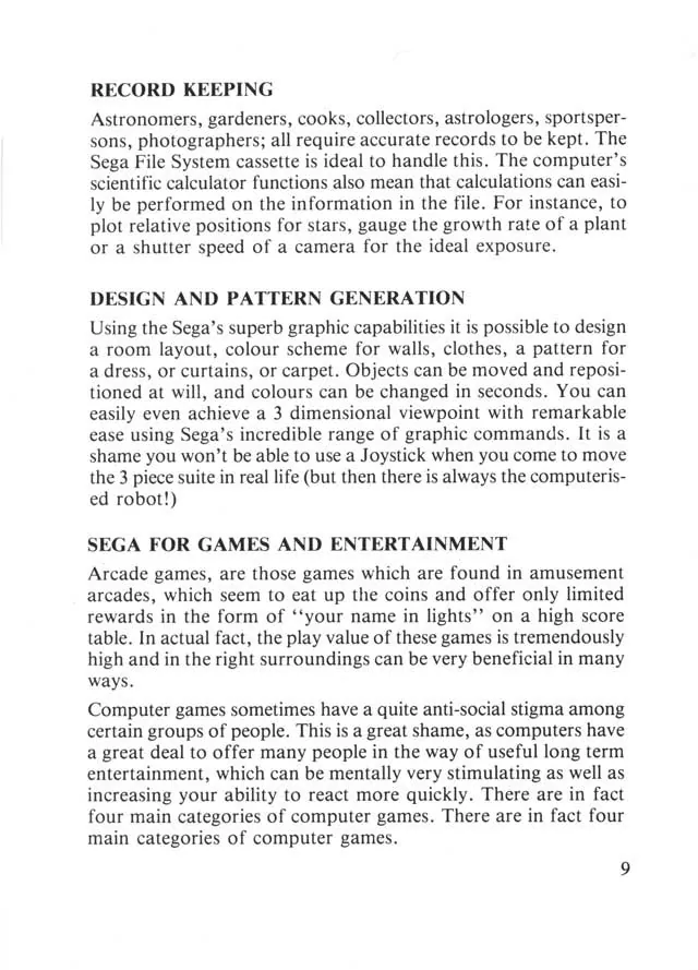 SEGA beginners-guide — page 9 of 72, scanned from the printed manual