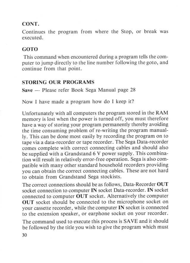 SEGA beginners-guide — page 30 of 72, scanned from the printed manual