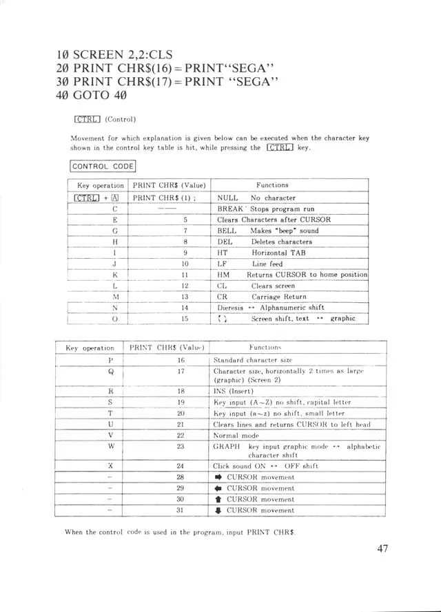 SEGA beginners-guide — page 47 of 72, scanned from the printed manual