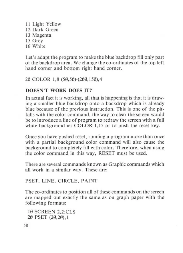 SEGA beginners-guide — page 58 of 72, scanned from the printed manual