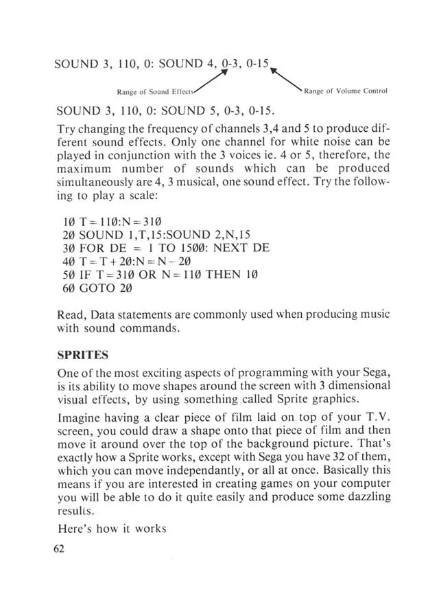SEGA beginners-guide — page 62 of 72, scanned from the printed manual