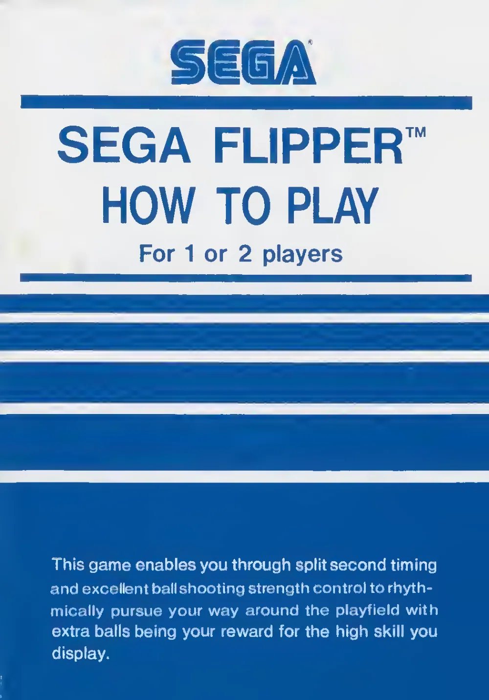 Sega Flipper (1983) — page 1 of 6, scanned from the printed manual
