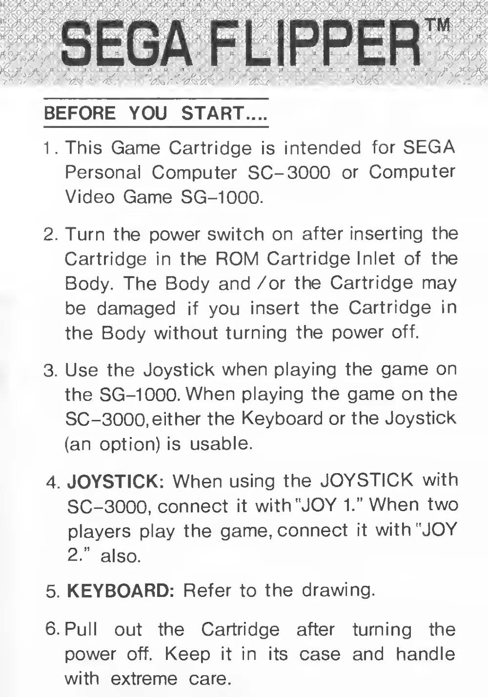 Sega Flipper (1983) — page 2 of 6, scanned from the printed manual