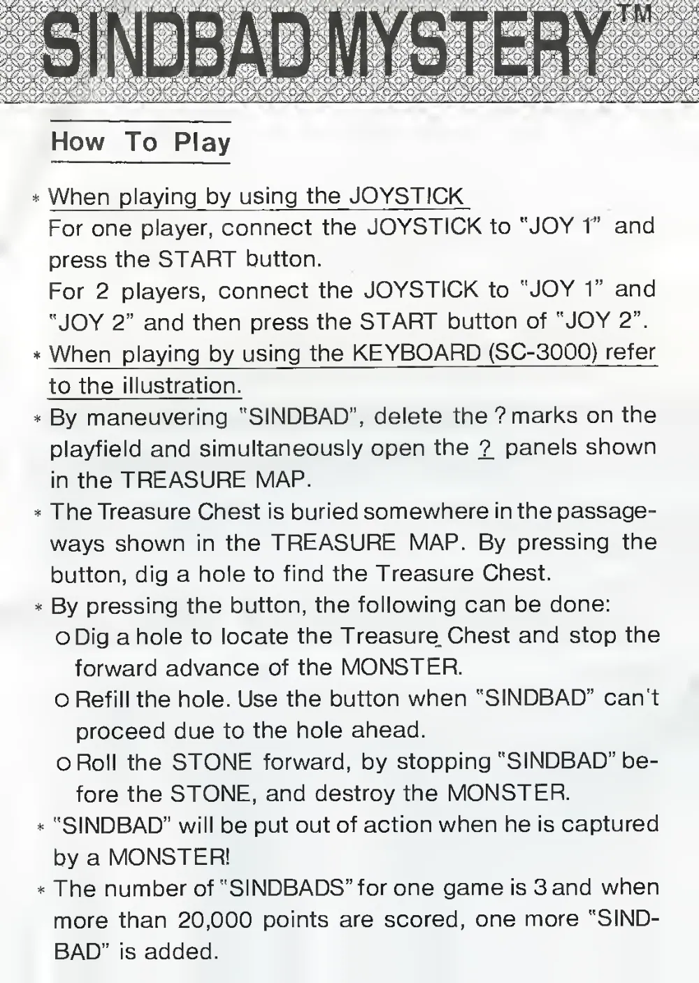 Sindbad Mystery (1983) — page 4 of 6, scanned from the printed manual