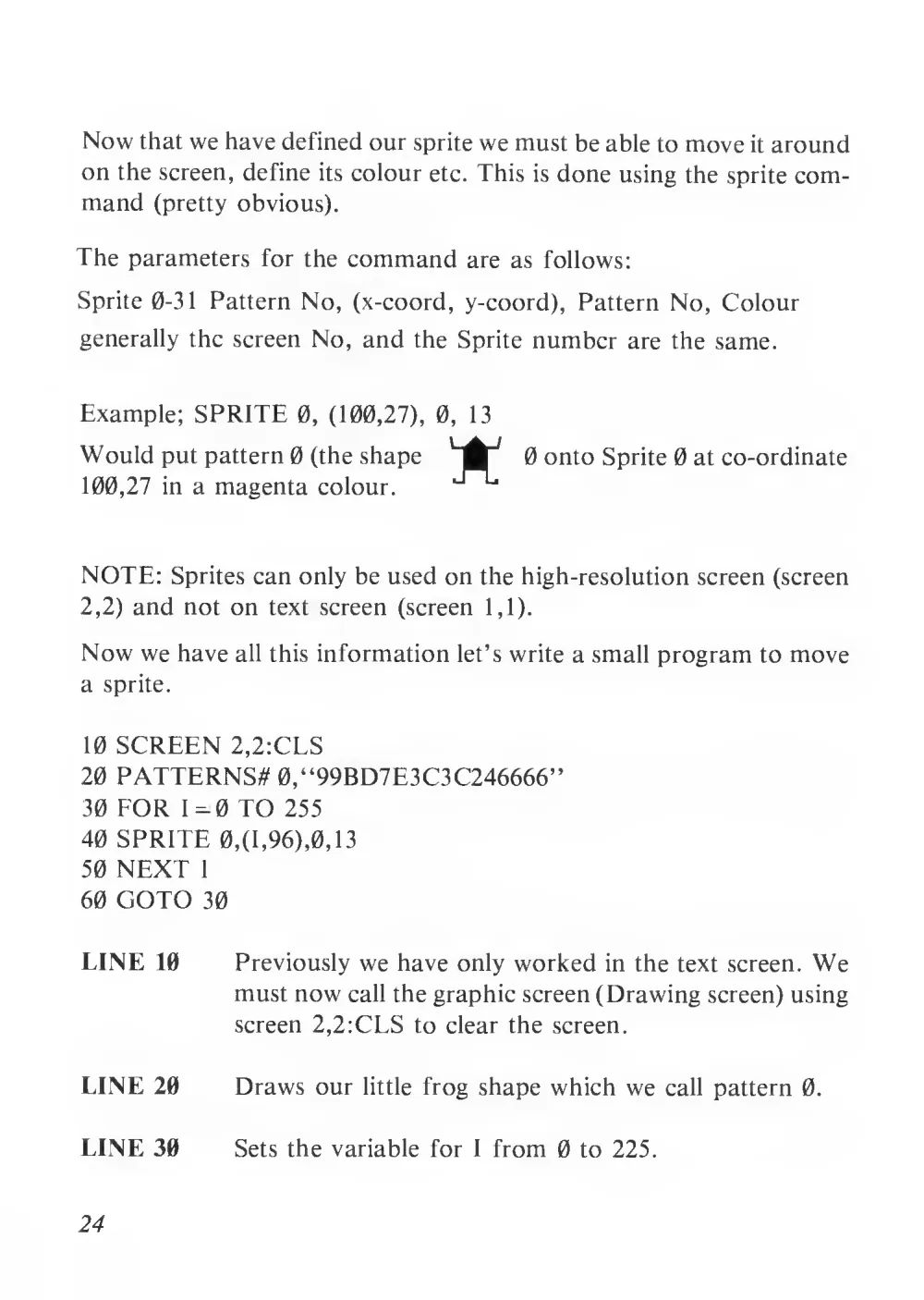 Teach Yourself Basic Games Programming (1984) — page 25 of 71, scanned from the printed manual