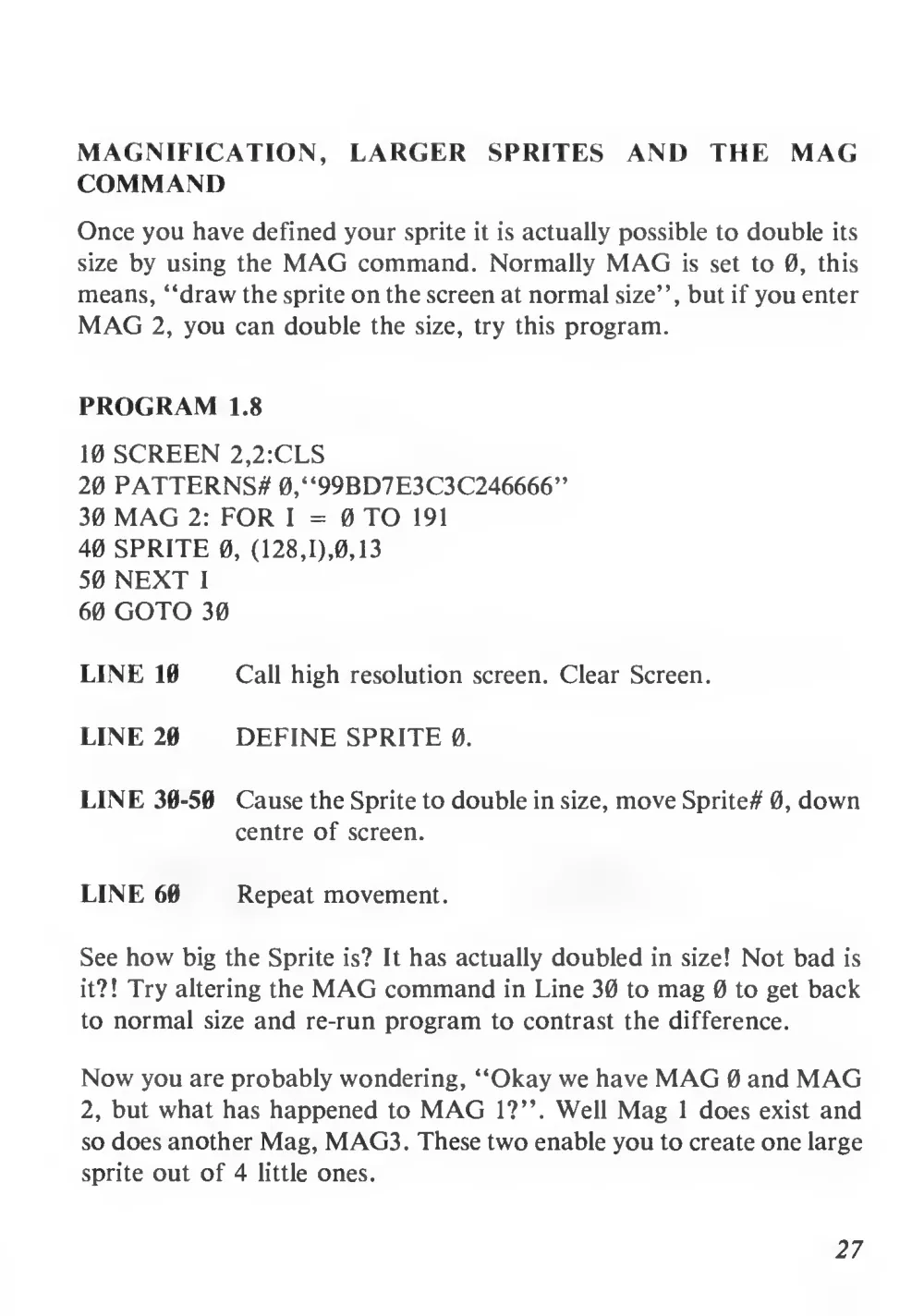 Teach Yourself Basic Games Programming (1984) — page 28 of 71, scanned from the printed manual